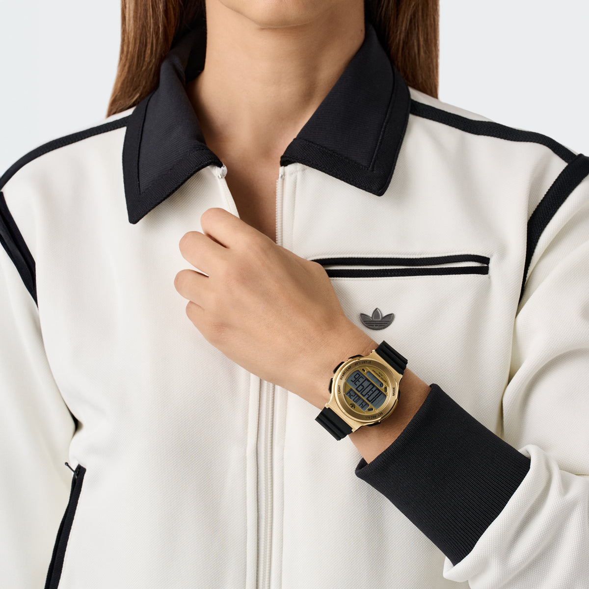 Expression Three Digital IP Gold-Tone Black Silicone Watch