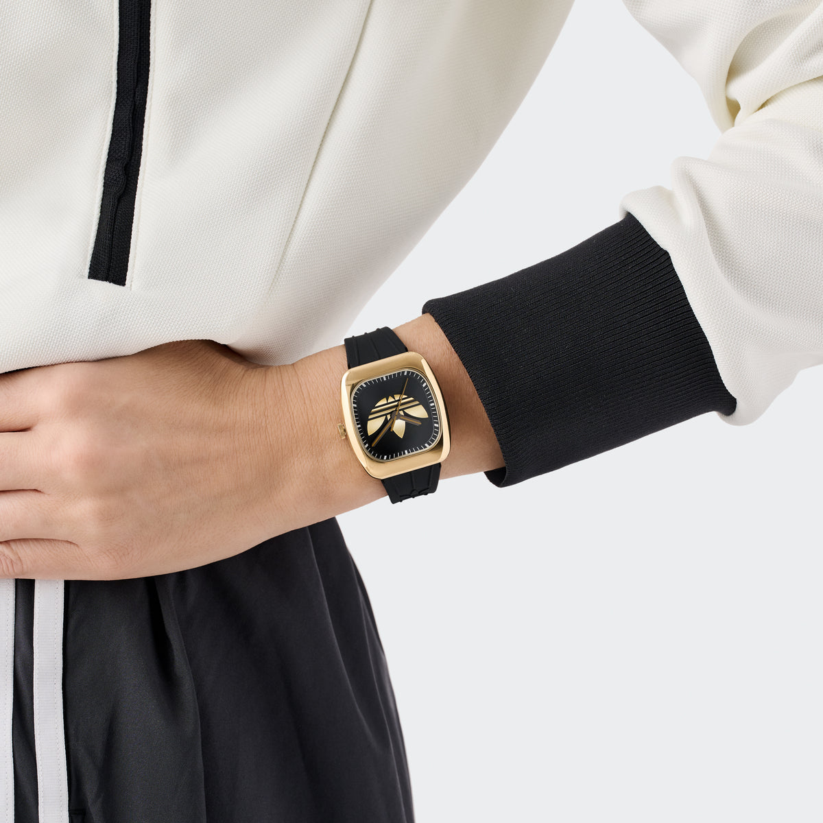 Retro Wave One IP Gold-Tone Black Silicone Watch