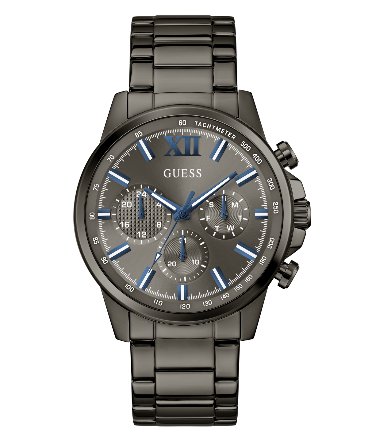 GUESS Mens Gunmetal-Tone Multifunction Watch