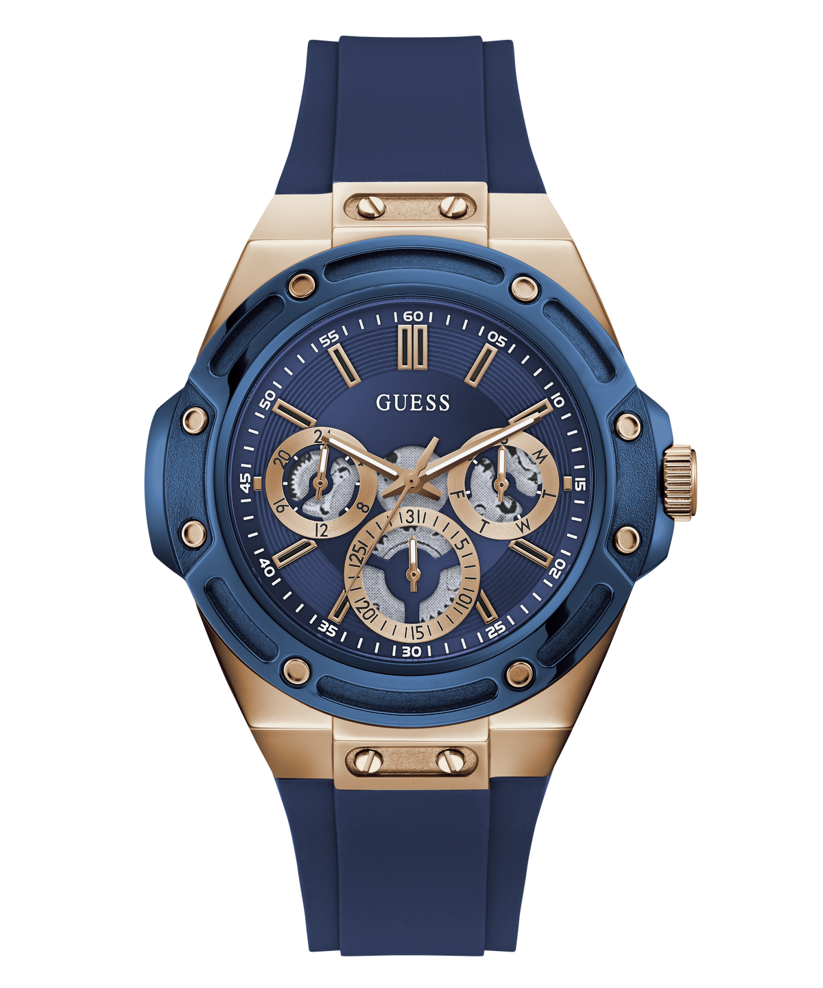 GUESS Mens Rose Gold-Tone Multifunction Watch