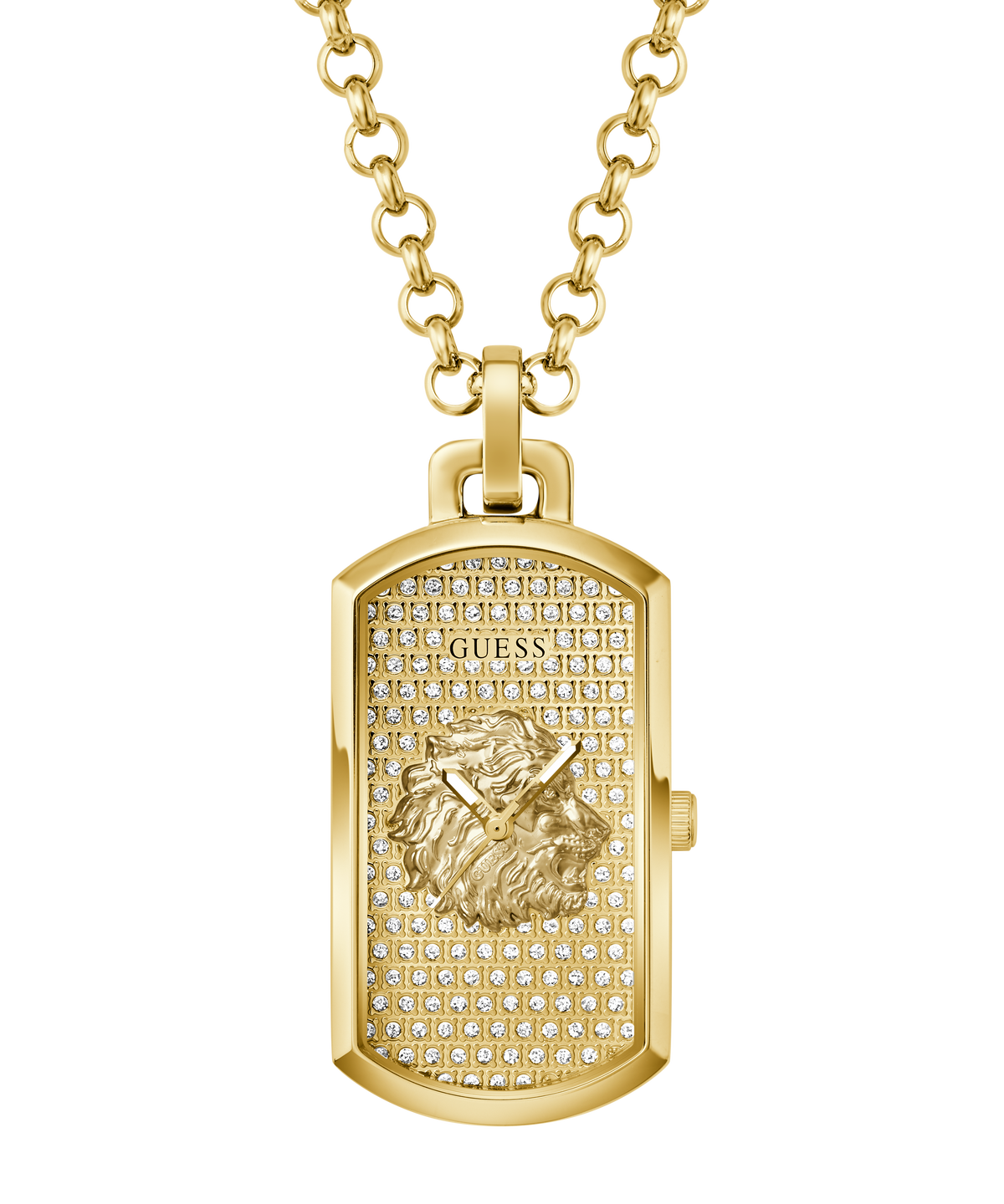 GUESS Mens Gold-Tone Analogue Watch Neckalce