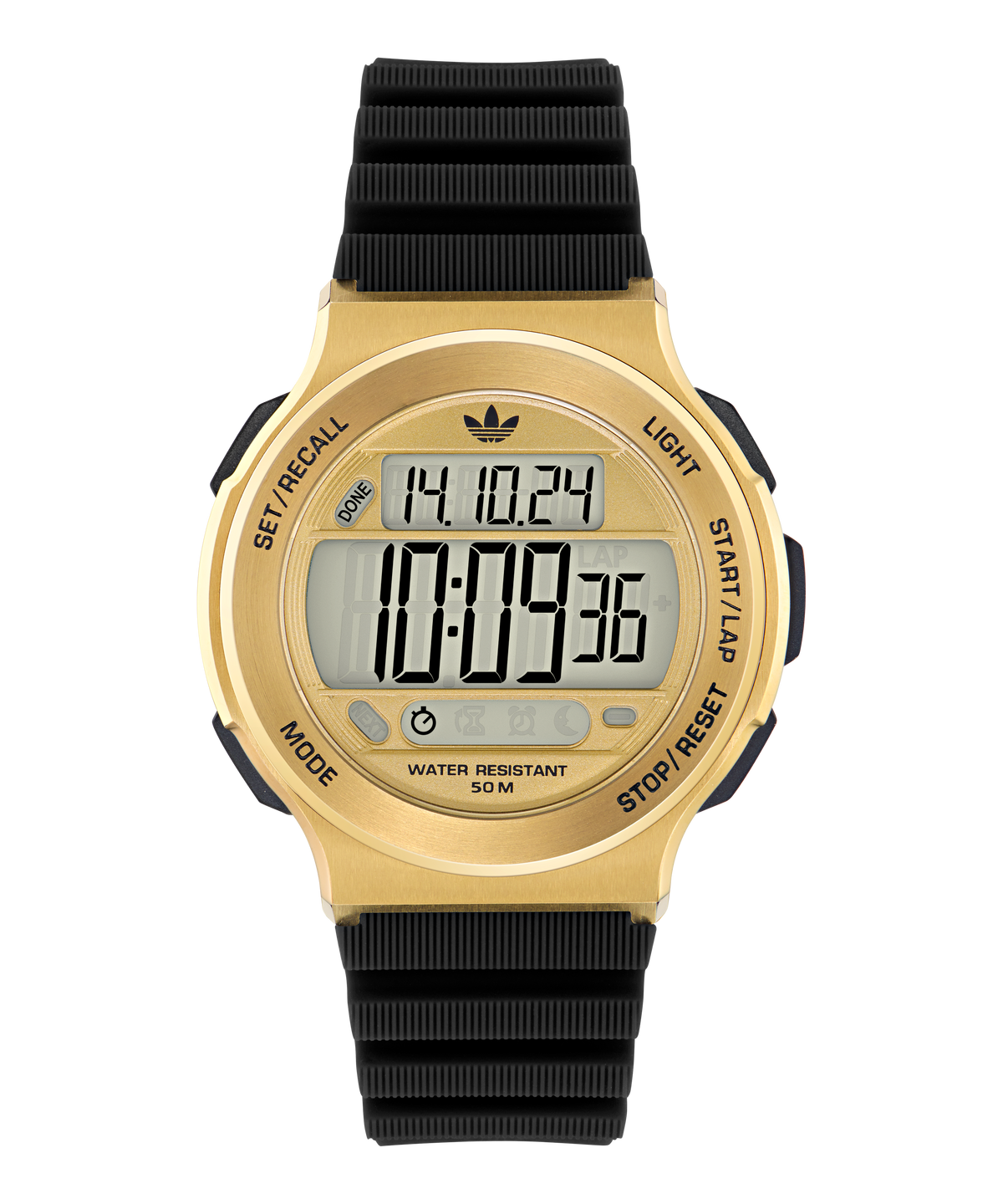 Expression Three Digital IP Gold-Tone Black Silicone Watch