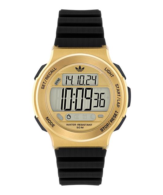 Expression Three Digital IP Gold-Tone Black Silicone Watch