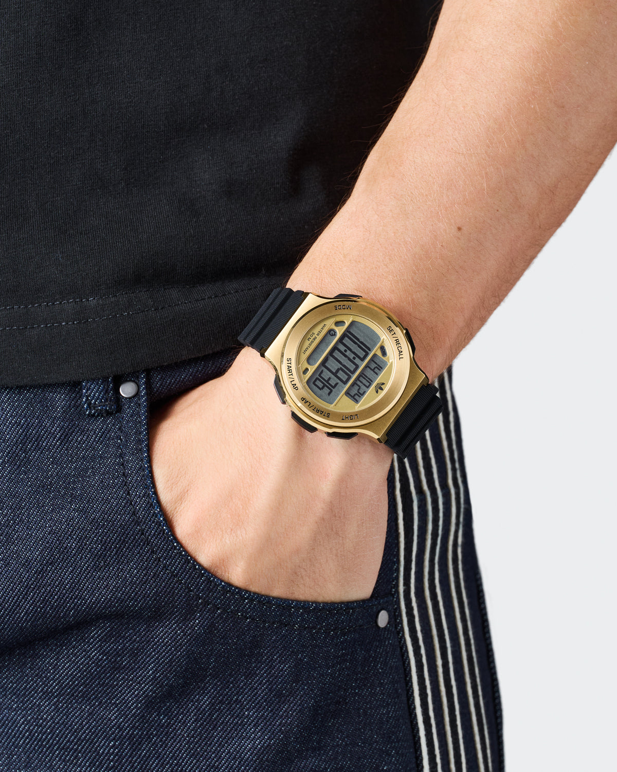 Expression Three Digital IP Gold-Tone Black Silicone Watch