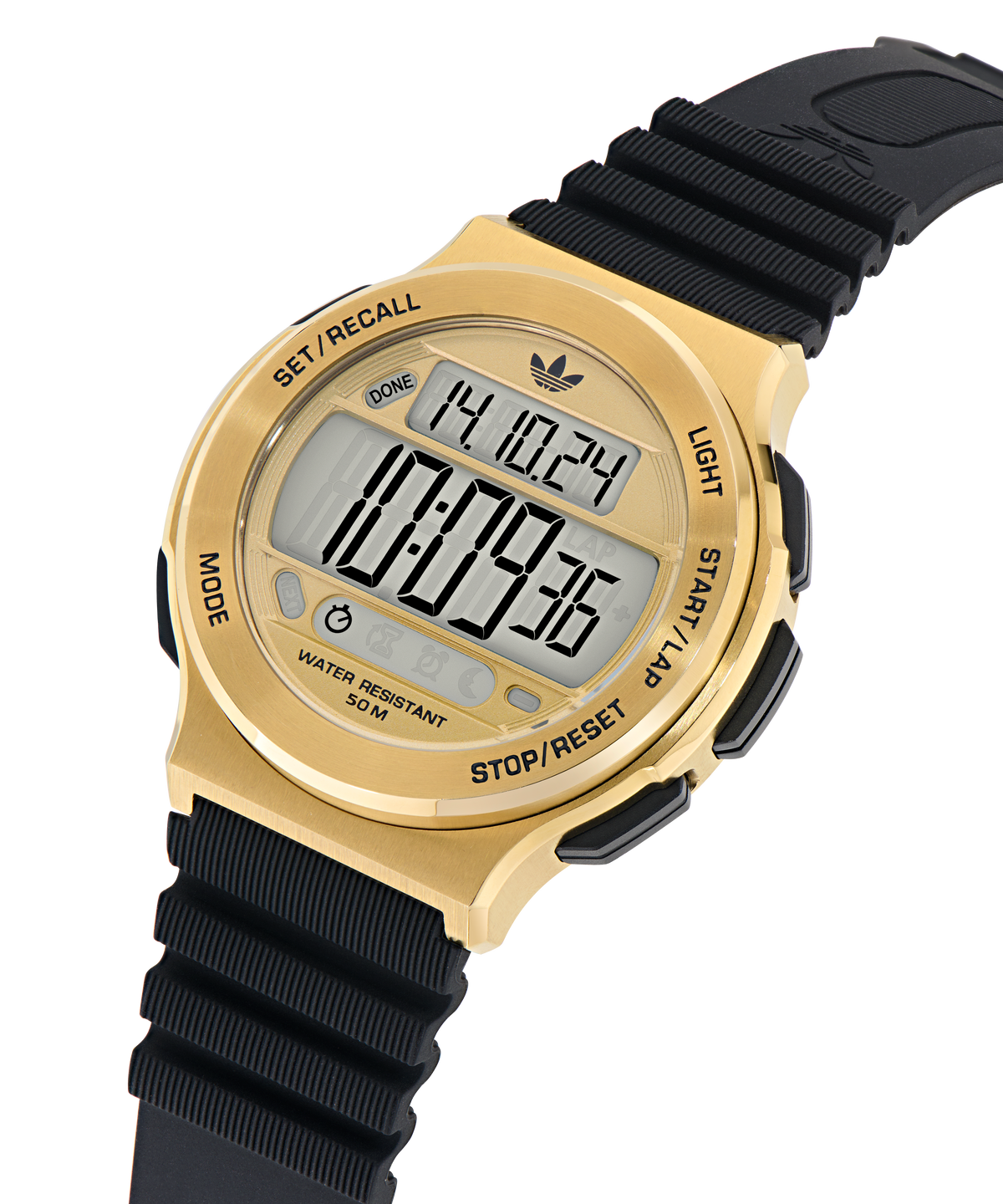 Expression Three Digital IP Gold-Tone Black Silicone Watch