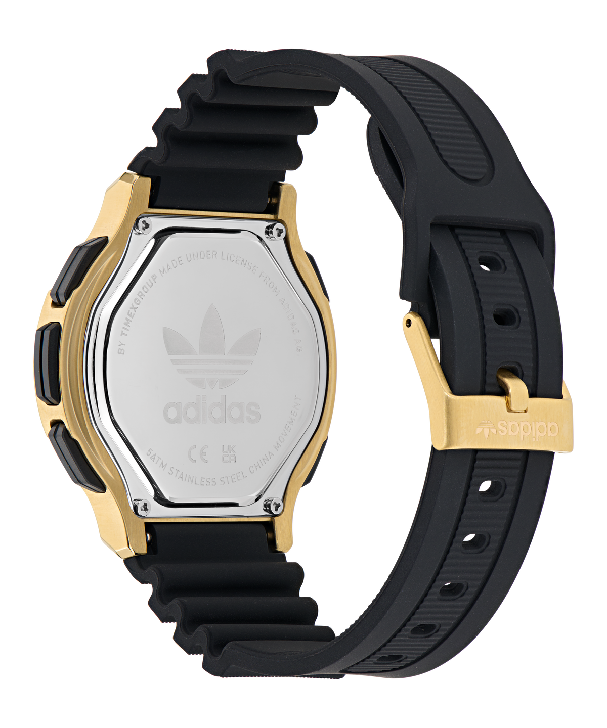 Expression Three Digital IP Gold-Tone Black Silicone Watch