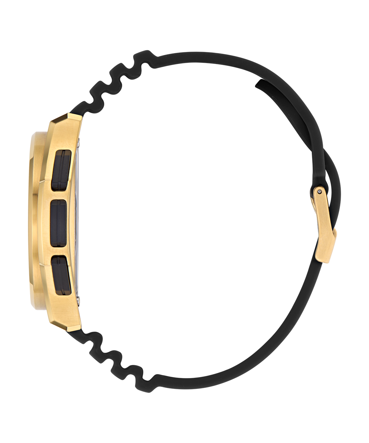 Expression Three Digital IP Gold-Tone Black Silicone Watch