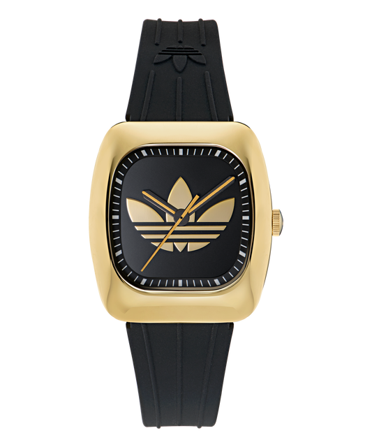 Retro Wave One IP Gold-Tone Black Silicone  Watch