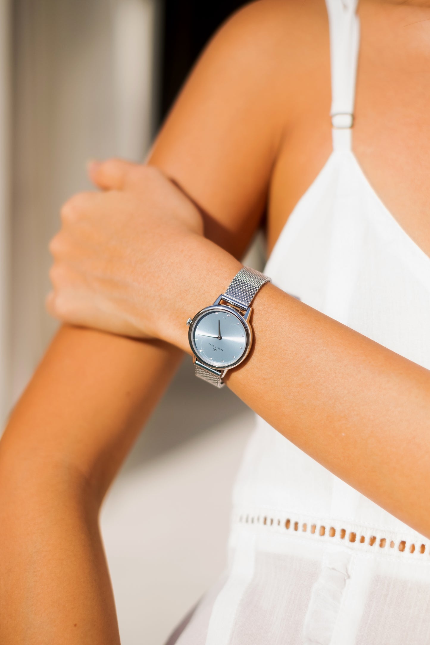 Serenity Petite Silver Dusty Blue Mesh 28mm