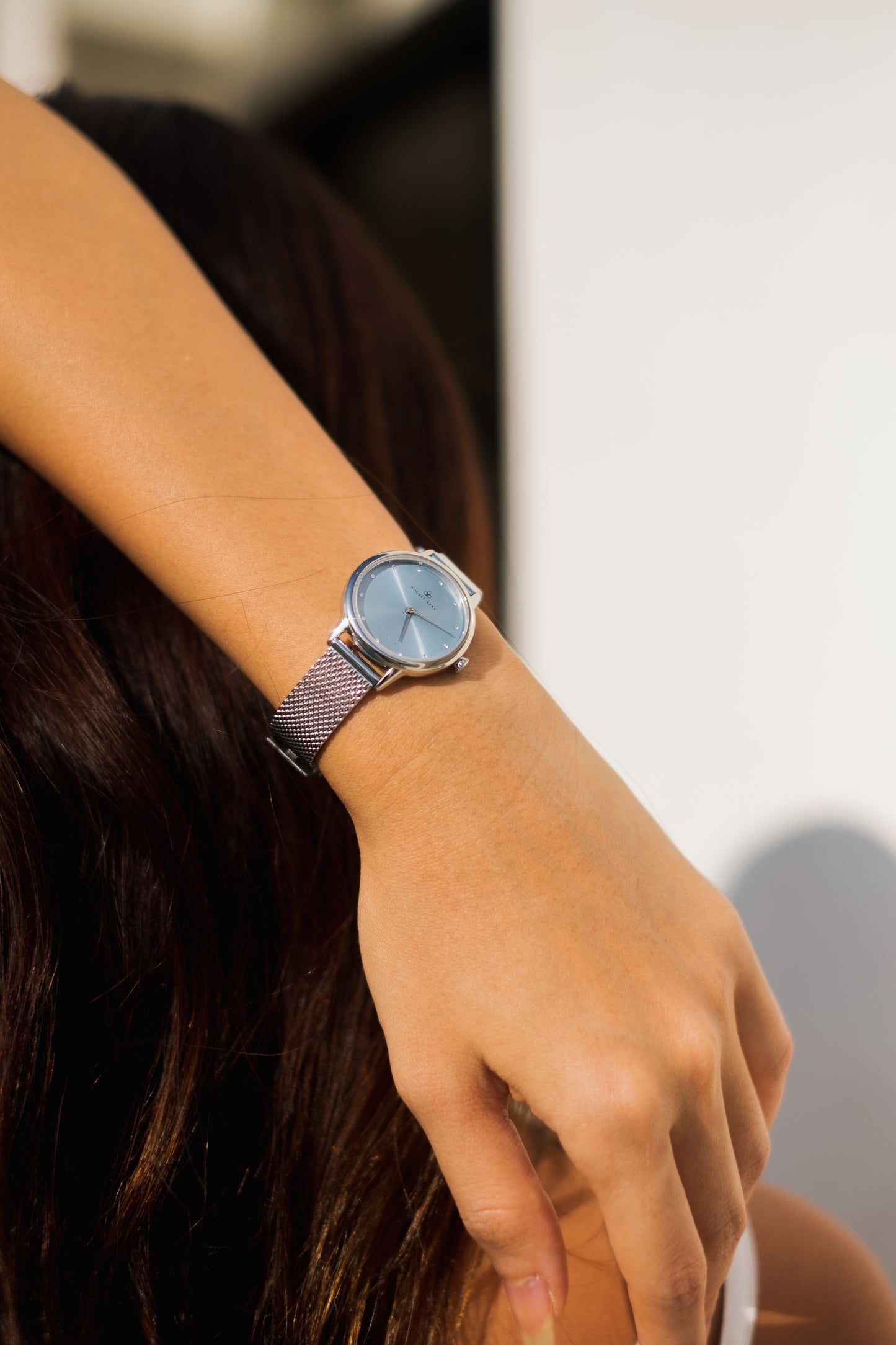 Serenity Petite Silver Dusty Blue Mesh 28mm