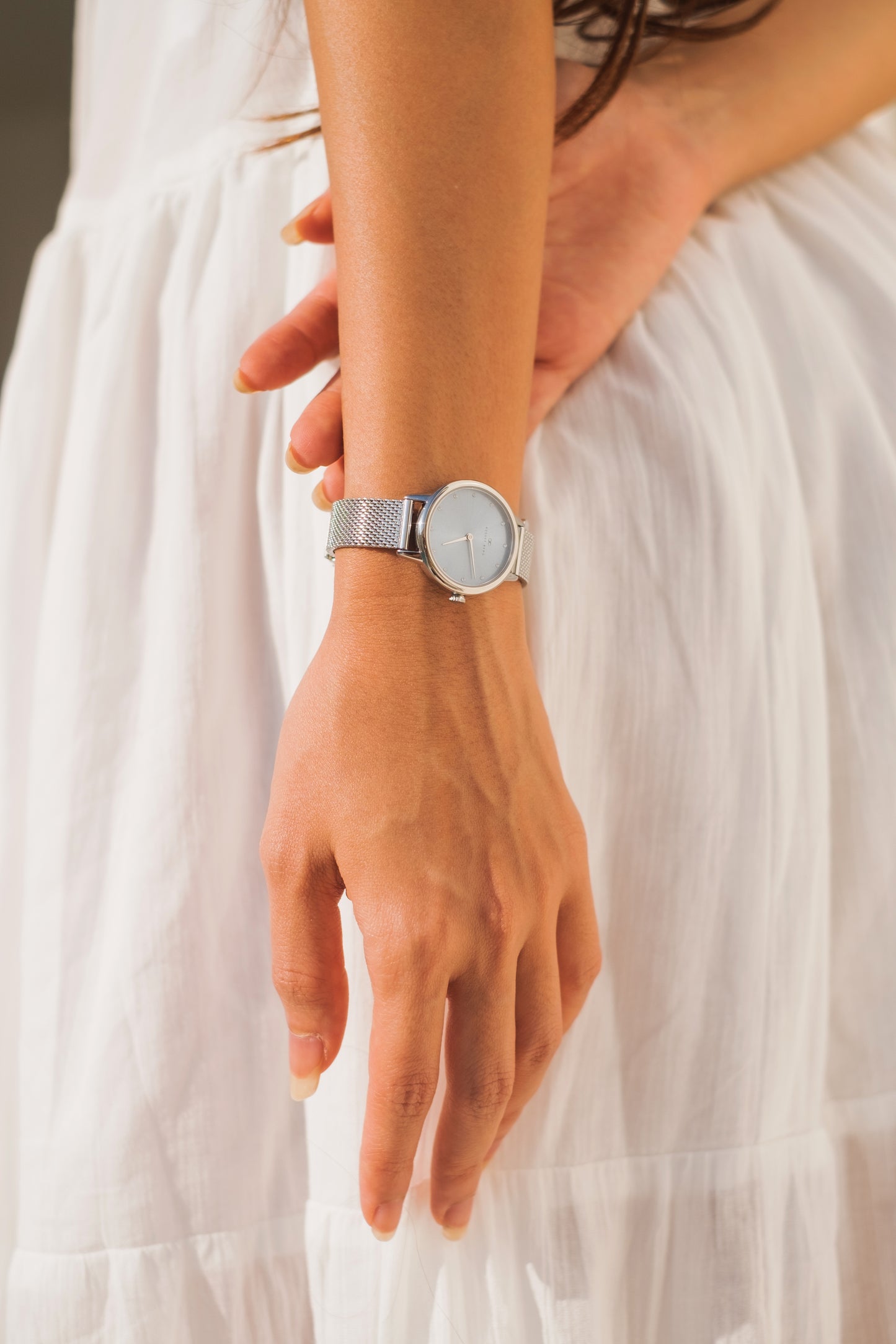 Serenity Petite Silver Dusty Blue Mesh 28mm