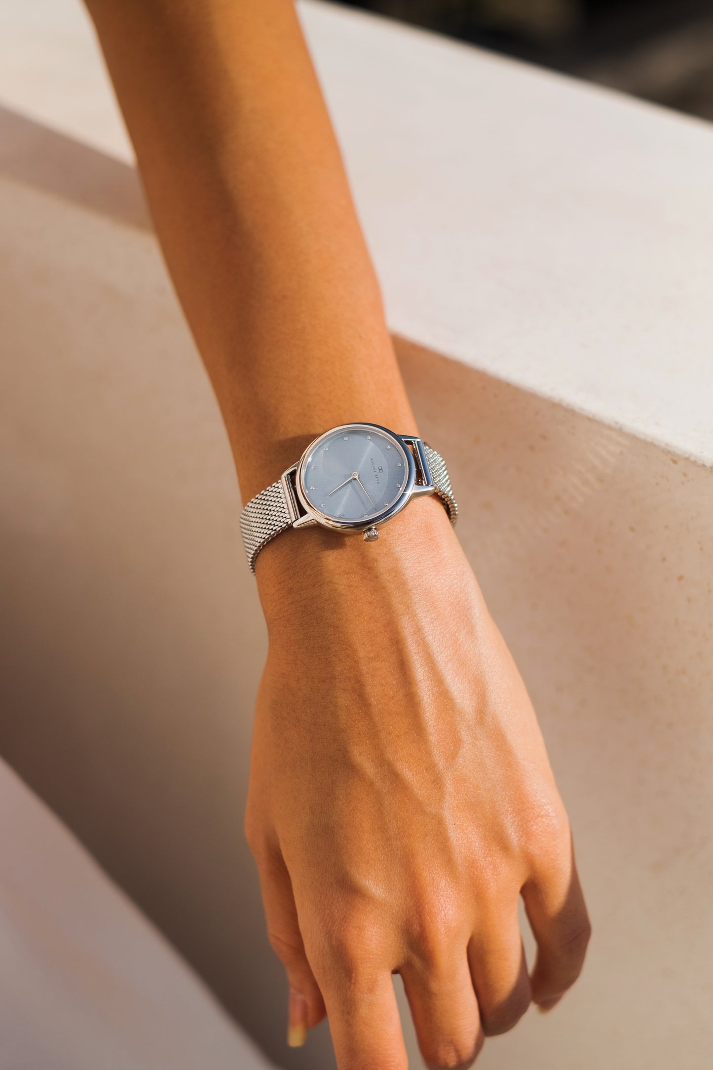 Serenity Petite Silver Dusty Blue Mesh 28mm