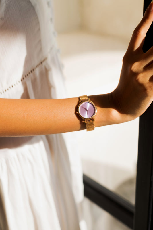 Serenity Petite Rose Gold Blossom Pink Mesh 28mm