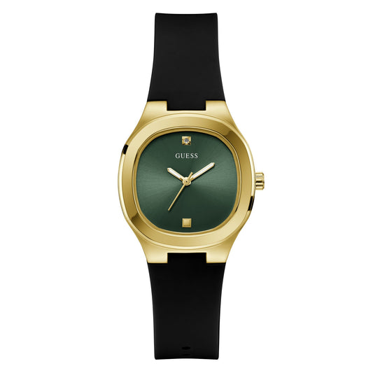 Eve Gold-tone 32mm Green Dial Ladies Watch with Black Silicone Strap