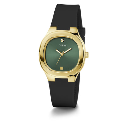 Eve Gold-tone 32mm Green Dial Ladies Watch with Black Silicone Strap