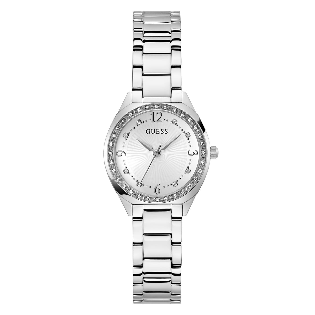 Silver-Tone 30mm White Dial with Crystal Bezel Women's Watch