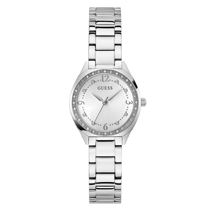 Silver-Tone 30mm White Dial with Crystal Bezel Women's Watch