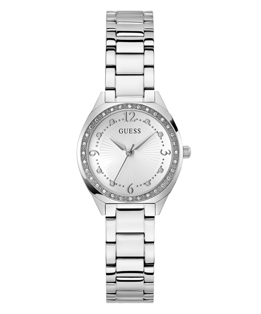 Silver-Tone 30mm White Dial with Crystal Bezel Women's Watch