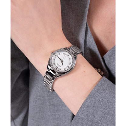 Silver-Tone 30mm White Dial with Crystal Bezel Women's Watch