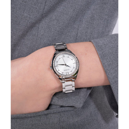 Silver-Tone 30mm White Dial with Crystal Bezel Women's Watch