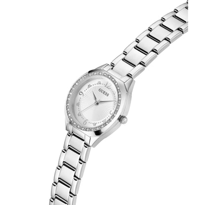 Silver-Tone 30mm White Dial with Crystal Bezel Women's Watch
