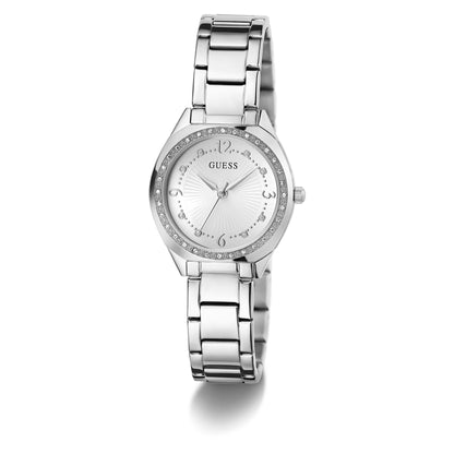 Silver-Tone 30mm White Dial with Crystal Bezel Women's Watch