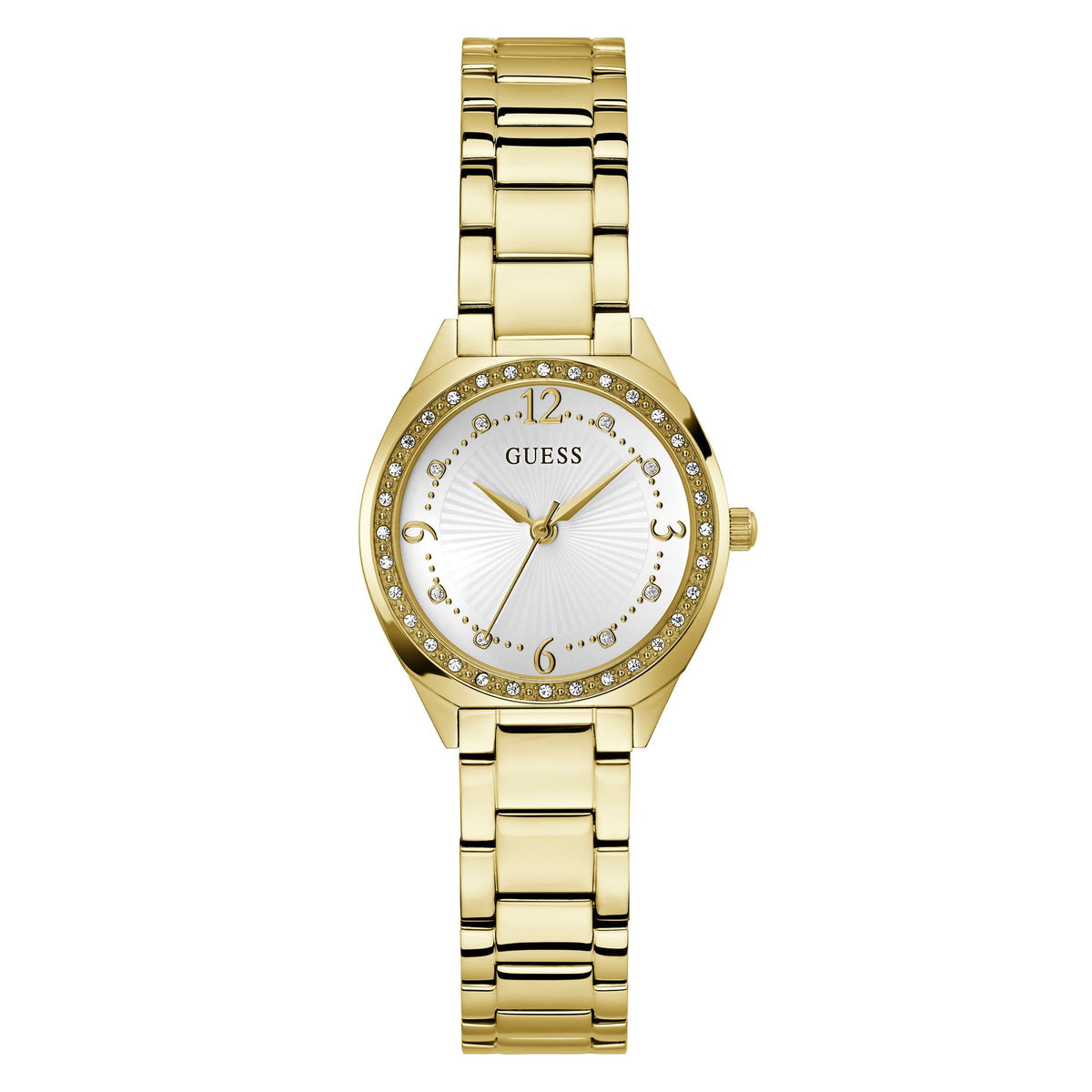 Gold-Tone 30mm White Dial with Crystal Bezel Women's Watch