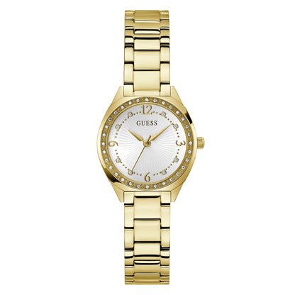 Gold-Tone 30mm White Dial with Crystal Bezel Women's Watch