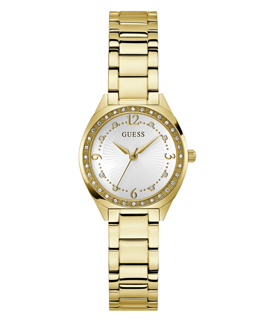 Gold-Tone 30mm White Dial with Crystal Bezel Women's Watch