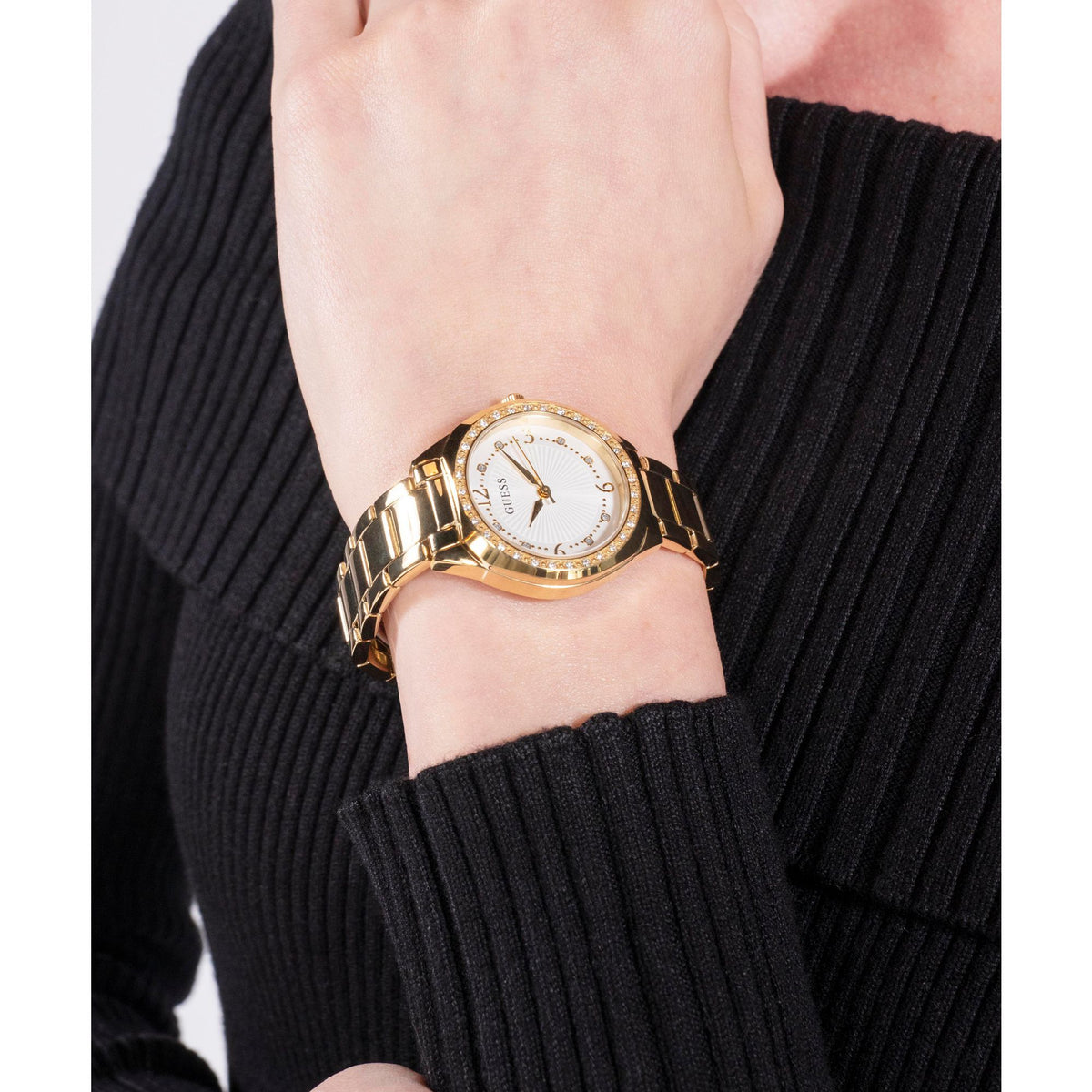 Gold-Tone 30mm White Dial with Crystal Bezel Women's Watch
