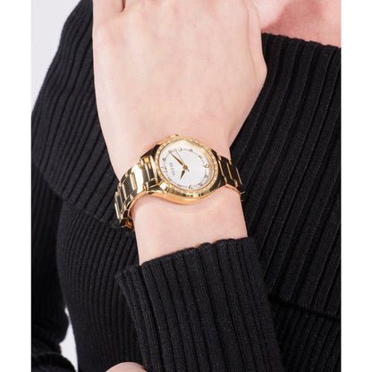 Gold-Tone 30mm White Dial with Crystal Bezel Women's Watch
