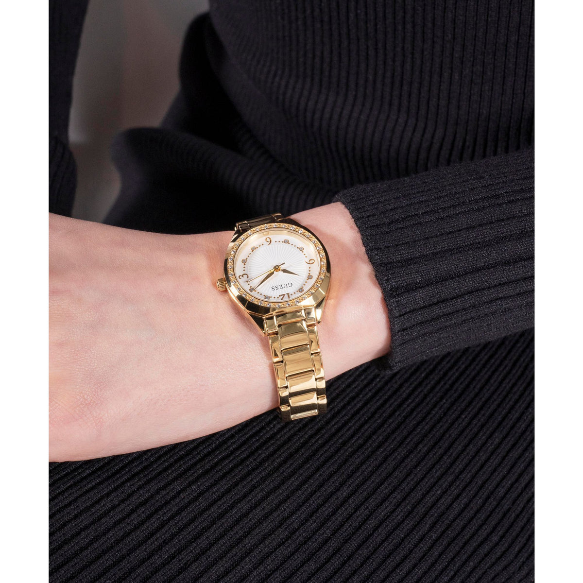 Gold-Tone 30mm White Dial with Crystal Bezel Women's Watch