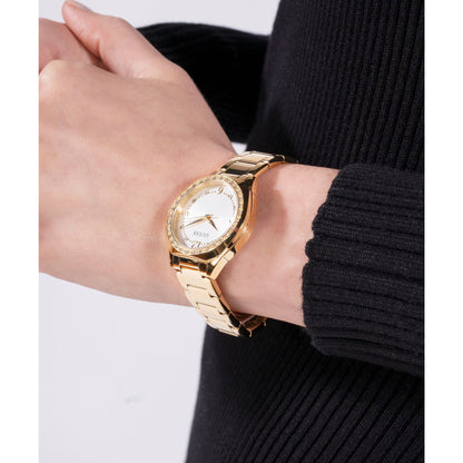 Gold-Tone 30mm White Dial with Crystal Bezel Women's Watch