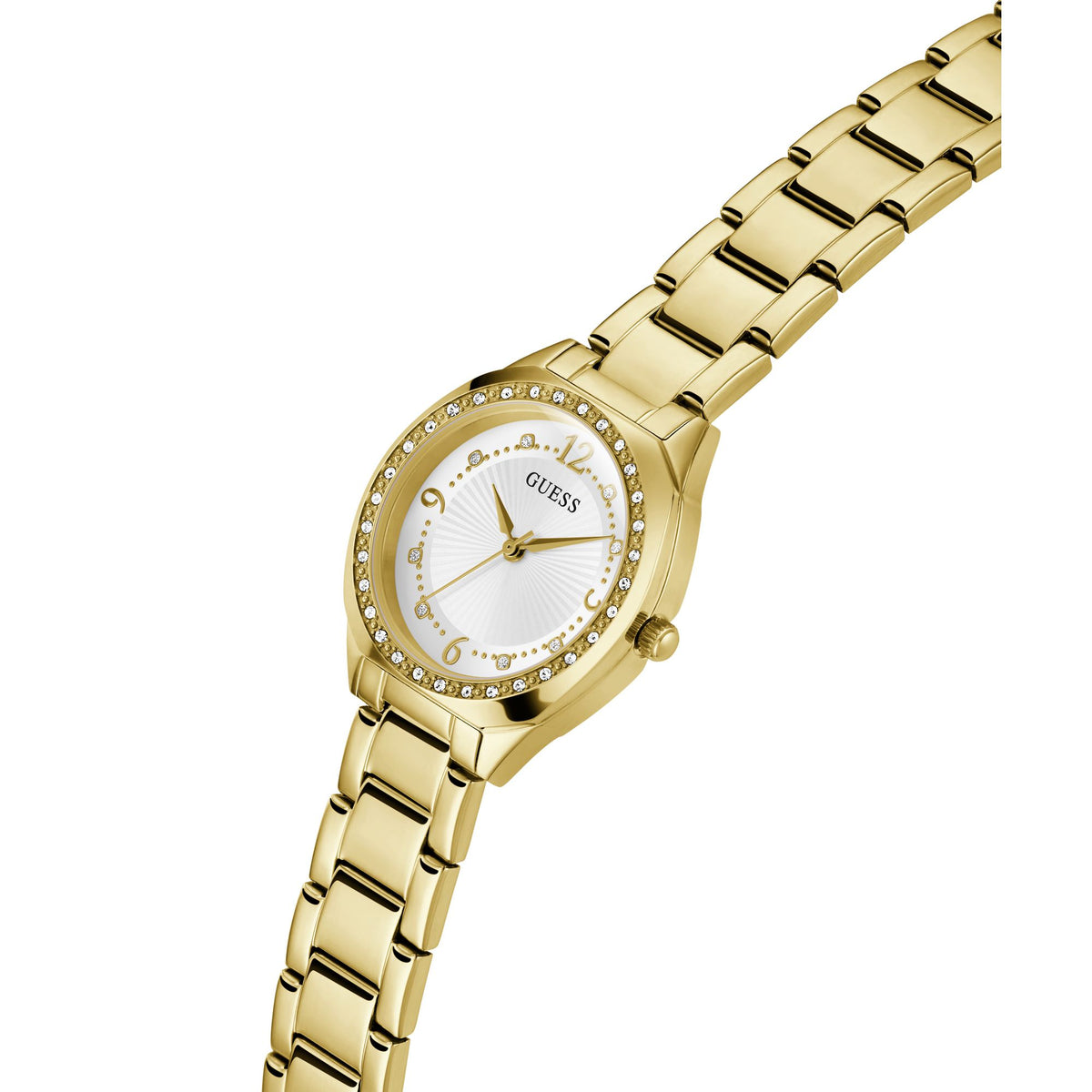 Gold-Tone 30mm White Dial with Crystal Bezel Women's Watch
