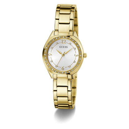 Gold-Tone 30mm White Dial with Crystal Bezel Women's Watch
