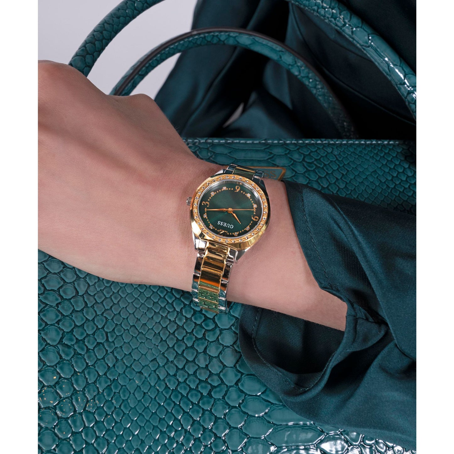 CHARLOTTE Two-Tone 30mm Green Dial with Crystal Bezel Women's Watch