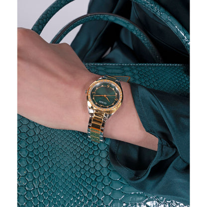 CHARLOTTE Two-Tone 30mm Green Dial with Crystal Bezel Women's Watch
