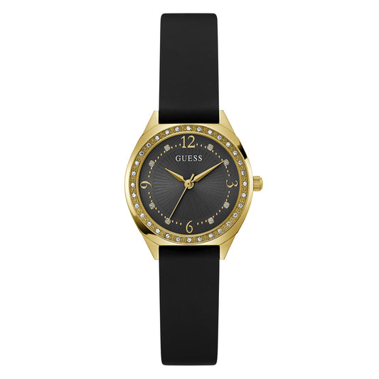 CHARLOTTE Gold-Tone 30mm Black Dial with Crystal Bezel Women's Watch