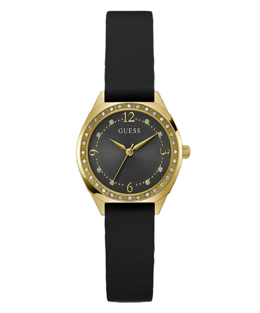 CHARLOTTE Gold-Tone 30mm Black Dial with Crystal Bezel Women's Watch