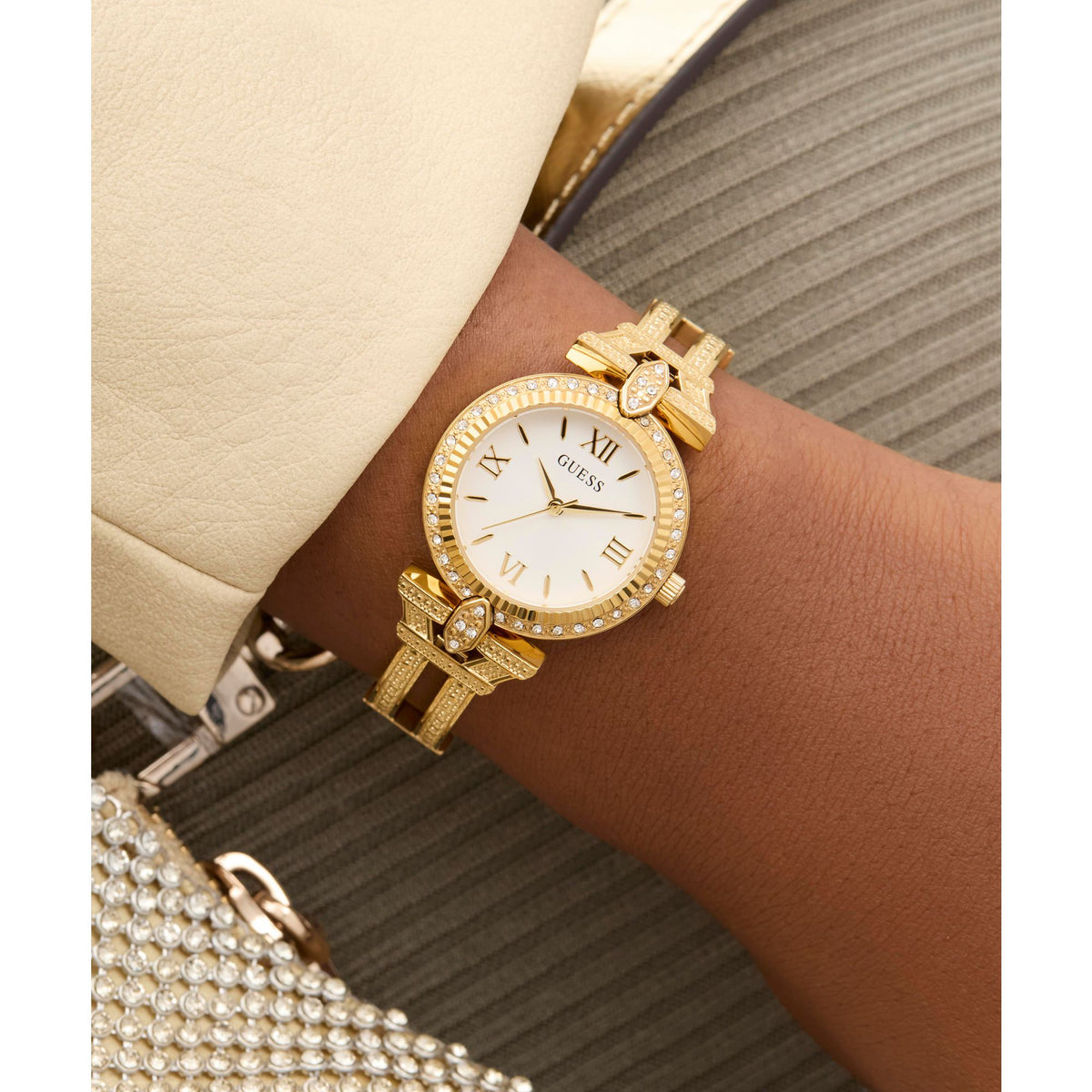 Guess Ladies Gold Tone 28mm Analogue Watch