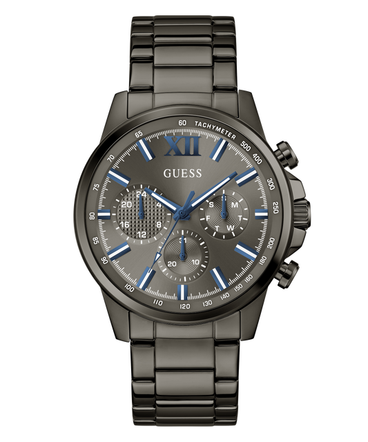 GUESS Mens Gunmetal-Tone Multifunction Watch