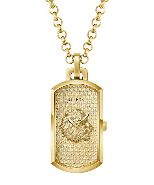 GUESS Mens Gold-Tone Analogue Watch Neckalce