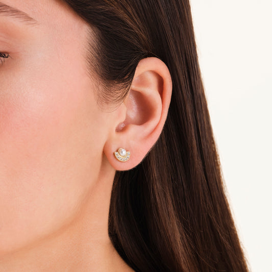 Modern Pearl Circle Gold-Tone Stud Earrings