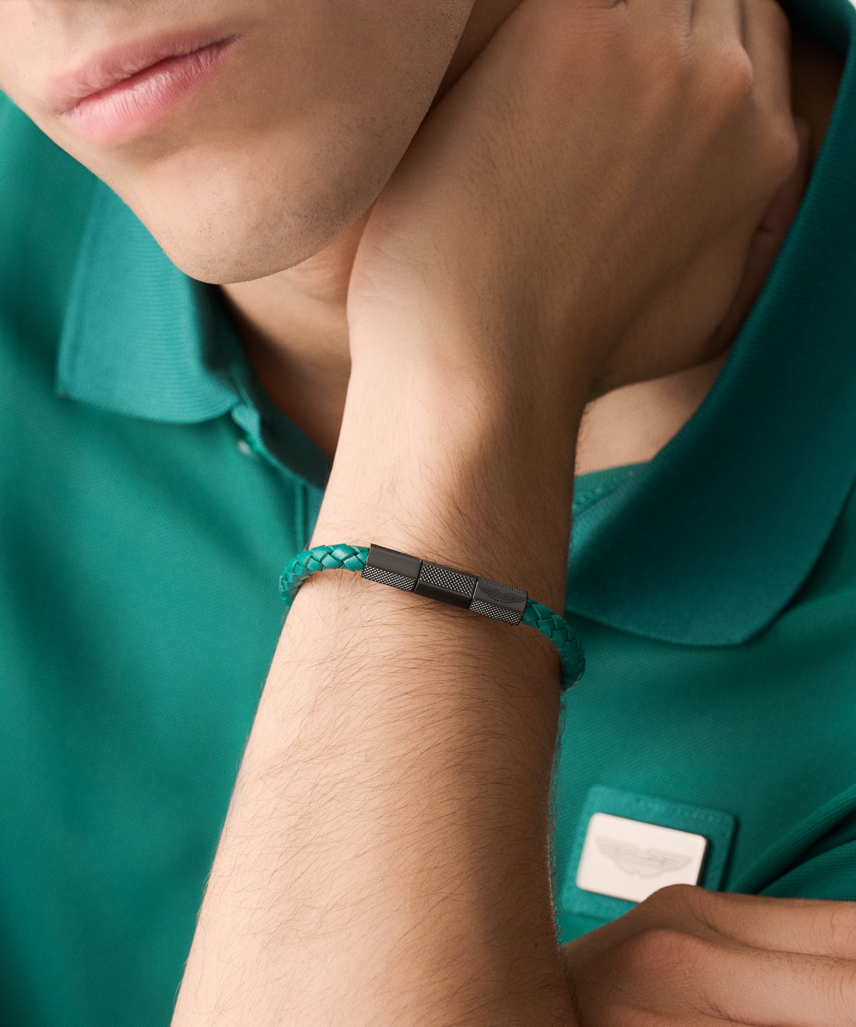 TKS Gun and Podium Green Braided Leather Bracelet