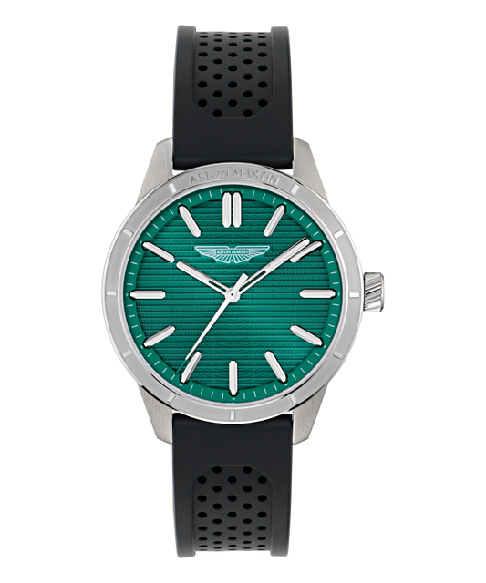 HDL Podium Green Stainless Steel Black Silicone Strap Watch