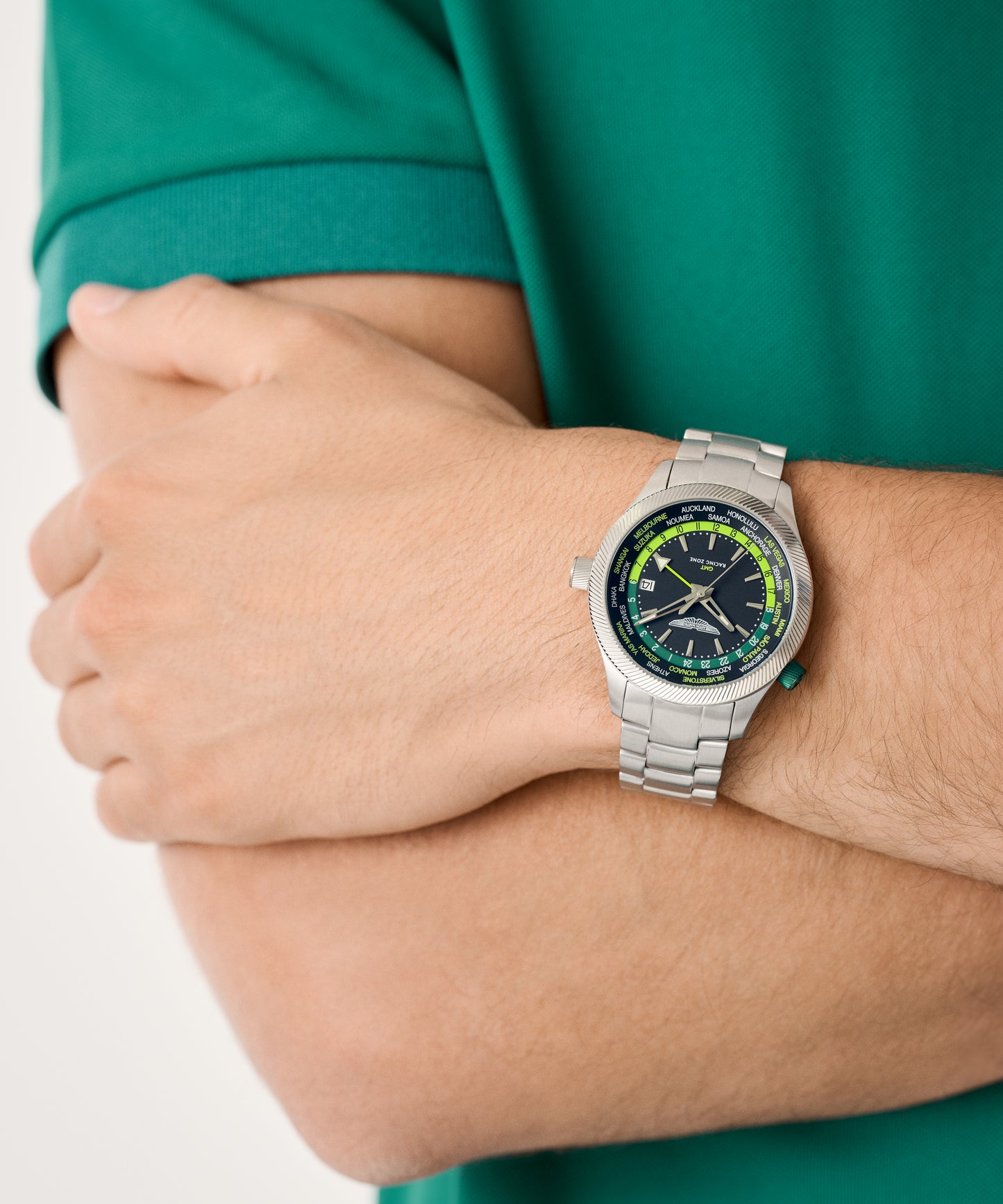 GRZ Black Stainless Steel Bracelet Watch and Podium Green Silicone Strap Box Set