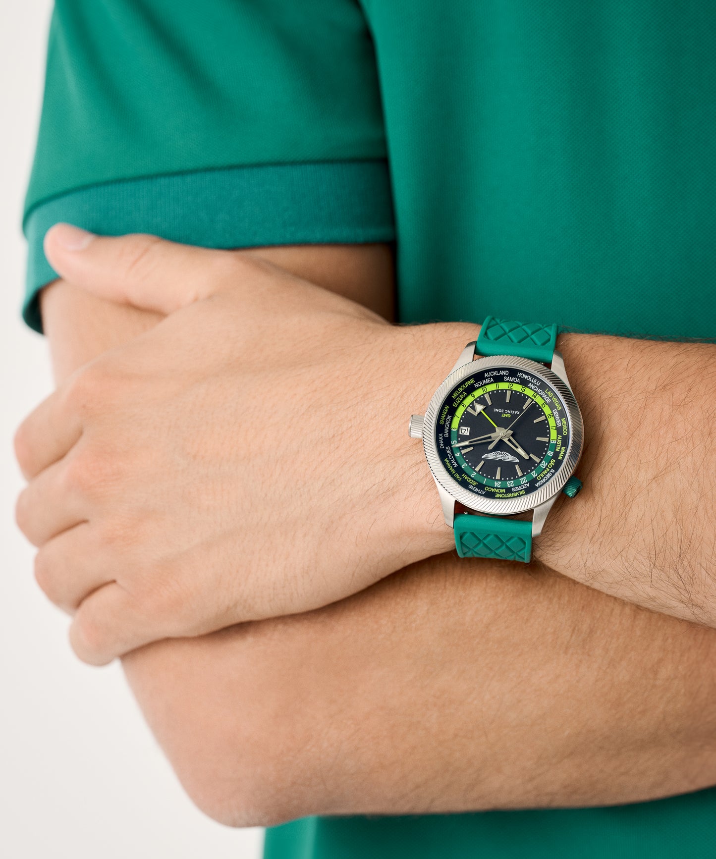 GRZ Black Stainless Steel Bracelet Watch and Podium Green Silicone Strap Box Set