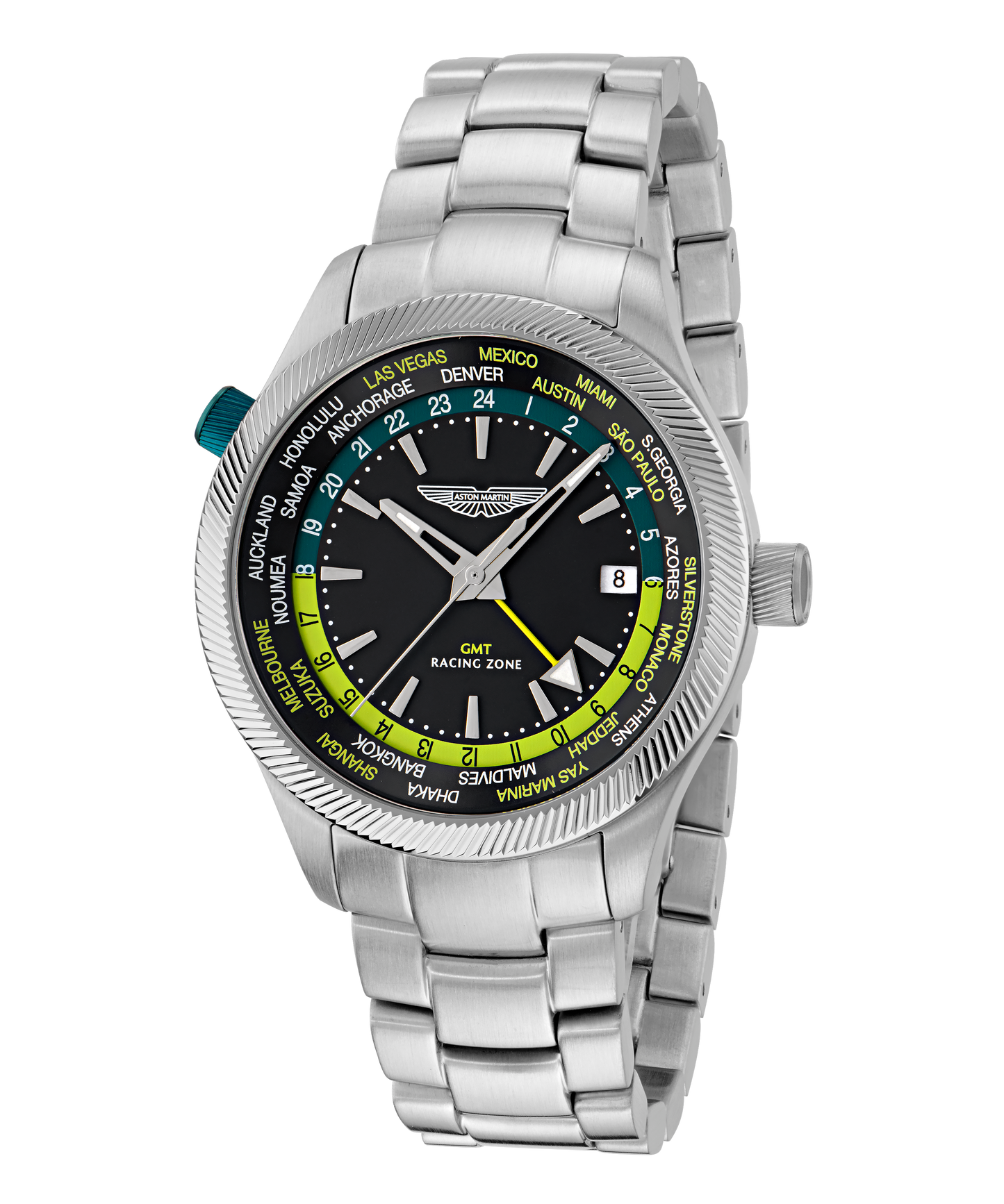GRZ Black Stainless Steel Bracelet Watch and Podium Green Silicone Strap Box Set