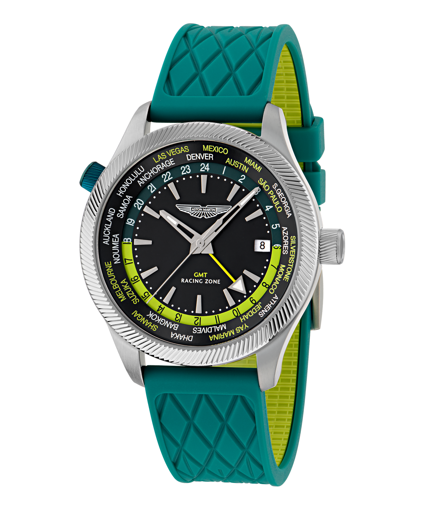 GRZ Black Stainless Steel Bracelet Watch and Podium Green Silicone Strap Box Set