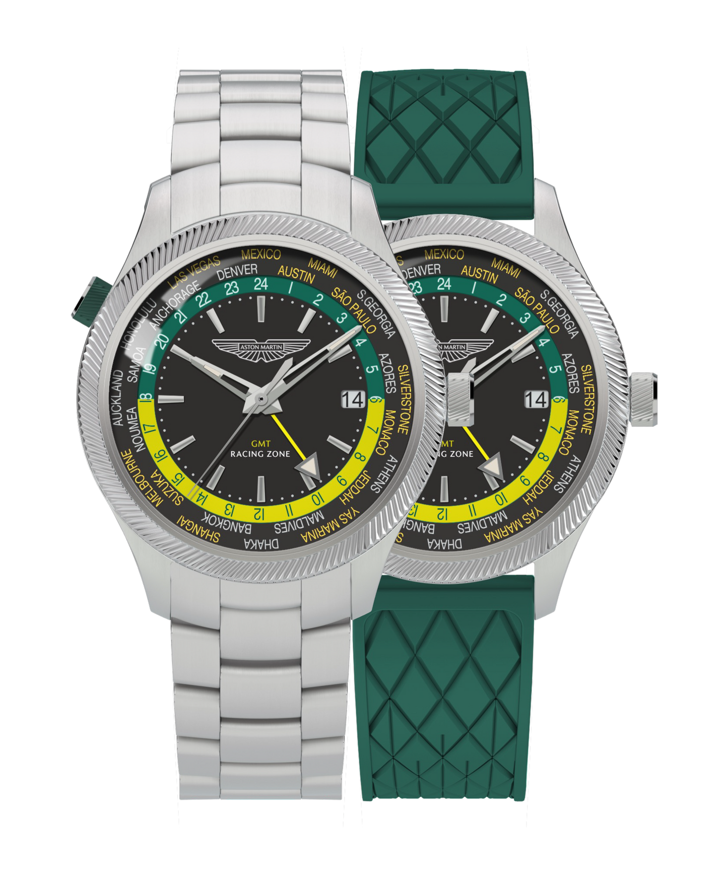 GRZ Black Stainless Steel Bracelet Watch and Podium Green Silicone Strap Box Set